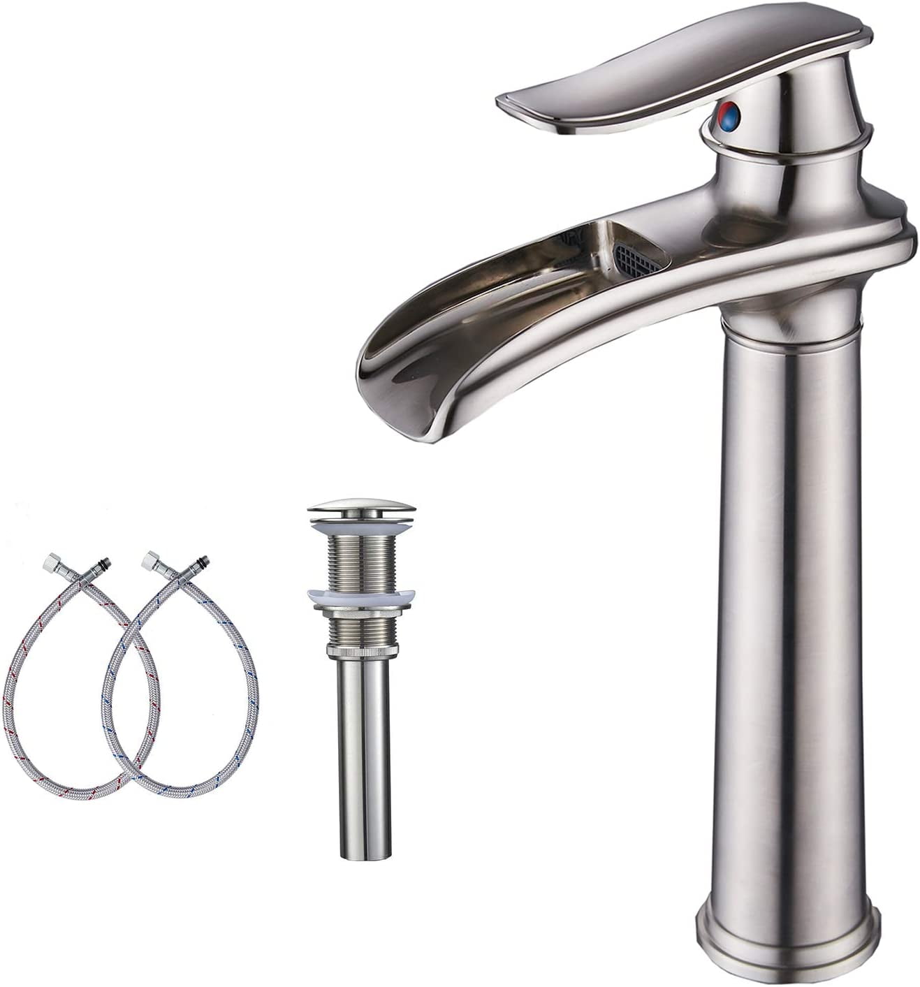 Brushed Nickel Tall Single Handle Vessel Sink Faucet