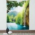 thumbnail image 1 of Waterfall Tapestry, Croatian Lake Landscape in Forest with Mountain View Background Work of Art, Wall Hanging for Bedroom Living Room Dorm Decor, 40W X 60L Inches, Green and Blue, by Ambesonne, 1 of 2