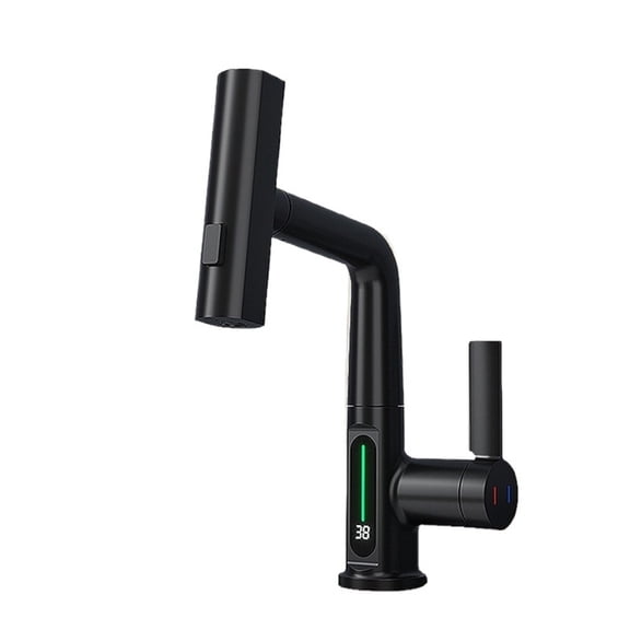 Waterfall Temperature Digital Display Basin Faucet Lift Up Down Stream Sprayer Hot Cold Water Sink Mixer Wash Tap For Bathroom -Modern  Design