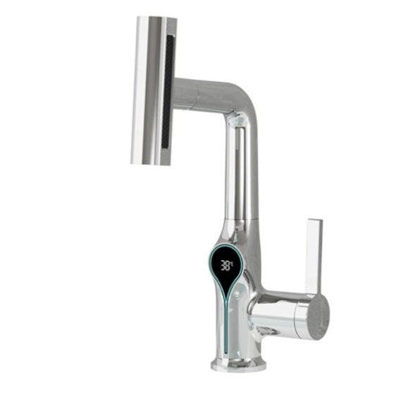 Waterfall Temperature Digital Display Basin Faucet Lift Up Down Stream Sprayer Hot Cold Water Sink Mixer Wash Tap For Bathroom -Modern  Design