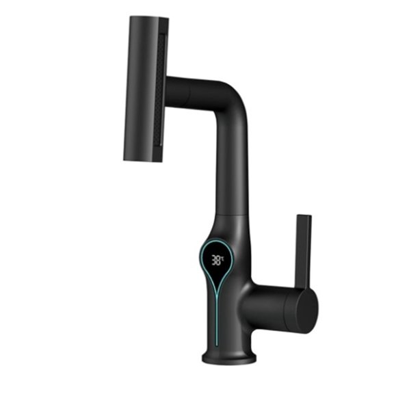 Waterfall Temperature Digital Display Basin Faucet Lift Up Down Stream Sprayer Hot Cold Water Sink Mixer Wash Tap For Bathroom -Modern Design