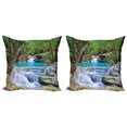 thumbnail image 1 of Ambesonne Nature Throw Pillow Cover 2 Pack, Rocks in Waterfall Lake, 18", Green Blue and Brown, 1 of 6