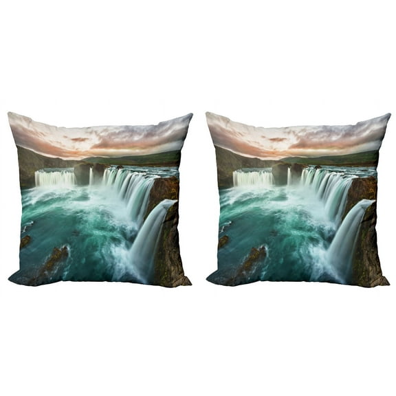 Ambesonne Colorful Throw Pillow Cover 2 Pack, Wild Nature Waterfall, 18", Multicolor