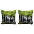 thumbnail image 1 of Ambesonne Scenery Throw Pillow Cover 2 Pack, Rock Tree in Waterfall, 16", Black White and Green, 1 of 2