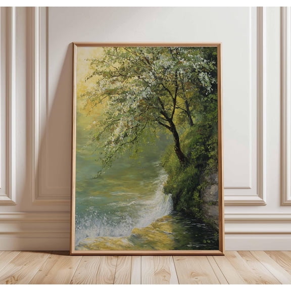 Waterfall Tree Landscape Nature Serene River Peaceful Forest Scene Decor Poster Wall Art Print