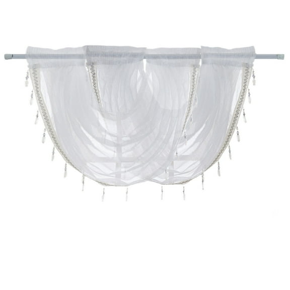 Waterfall Valance 2 Valances (145 X 94Cm),2 Valances,Luxury White Diamond Sheer Embroidered Waterfall Window Valance Tassel Trim