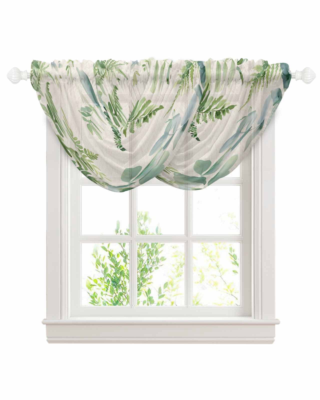 Waterfall Valance Curtains Eucalyptus Leaves Sheer Swag Valance for ...