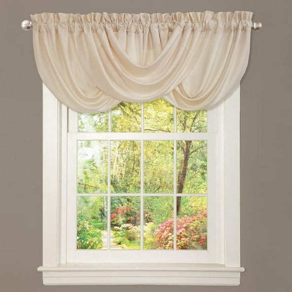 Waterfall Valance for Living Room Kitchen, and Bedroom, Soft Polyester Window Curtain, Single -Neutral (42"W x 18"L)