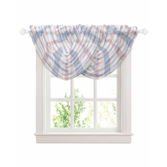 Waterfall Valances for Windows, Abstract Plaid, Kitchen Sheer Valance Curtains, Minimalistic Multi Colors Country Rustic Plaid Rod Pocket Swag Valances for Living Room Bedroom, 47.2"x38.5", 2 Panel