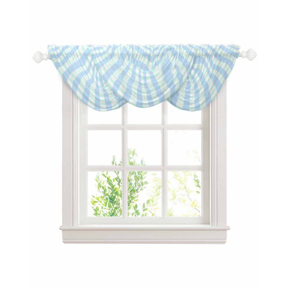 Waterfall Valances for Windows, Aqua Blue Green Kitchen Sheer Valance Curtains, Checkered Plaid Gingham Lattice Trellis Rod Pocket Elegant Swag Valances for Living Room Bedroom, 47.2"x38.5", 3 Panel