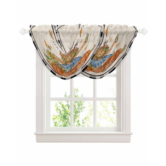 Waterfall Valances for Windows, Autumn Pumpkin Scarecrow, Kitchen Sheer Valance Curtains, Fall Thanksgiving Sunflower Plaid Rod Pocket Swag Valances for Living Room Bedroom, 47.2"x38.5", 2 Panel