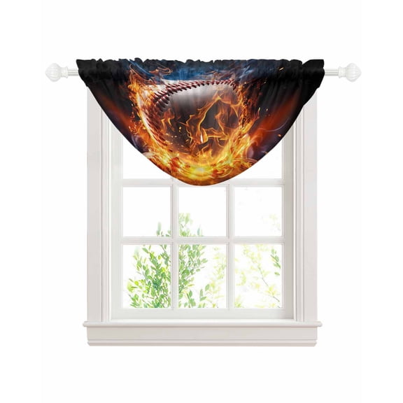 Waterfall Valances for Windows, Baseball, Kitchen Sheer Valance Curtains, Sports Theme Gradient Orange Blue Black Rod Pocket Elegant Swag Valances for Living Room Bedroom, 47.2"x38.5", 1 Panel