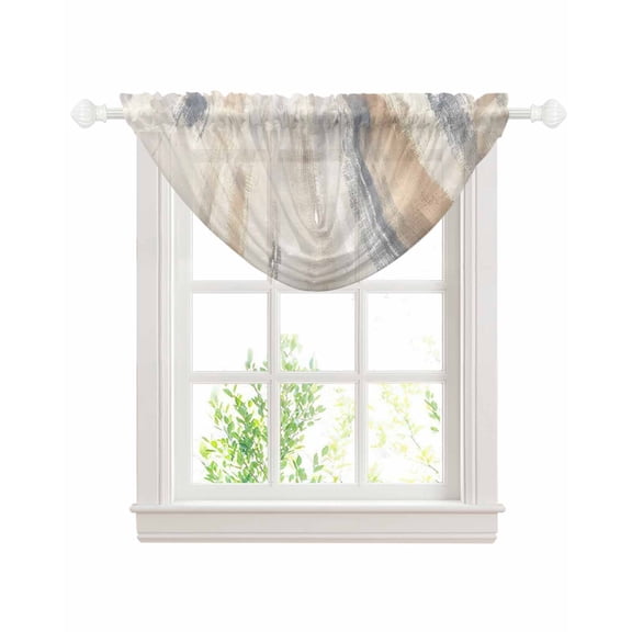 Waterfall Valances for Windows, Beige Grey Kitchen Sheer Valance Curtains, Abstract Mottled Art Retro Modern Painting Rod Pocket Elegant Swag Valances for Living Room Bedroom, 47.2"x38.5", 1 Panel