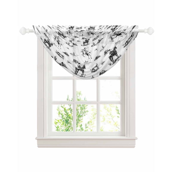 Waterfall Valances for Windows, Black Western Cowboy Kitchen Sheer Valance Curtains, Vintage Horse Cactus Ethnic Art Rod Pocket Elegant Swag Valances for Living Room Bedroom, 47.2"x38.5", 1 Panel