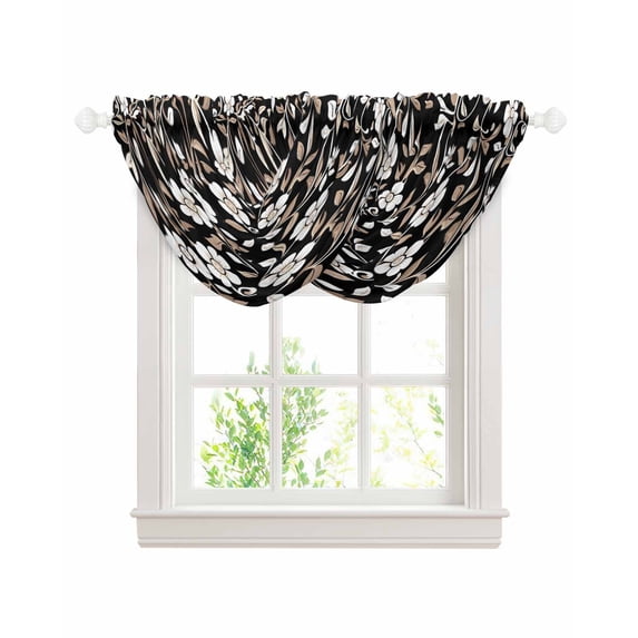 Waterfall Valances for Windows, Black White Floral Kitchen Sheer Valance Curtains, Farmhouse Vintage Botanical Leaves Rod Pocket Elegant Swag Valances for Living Room Bedroom, 47.2"x38.5", 2 Panel