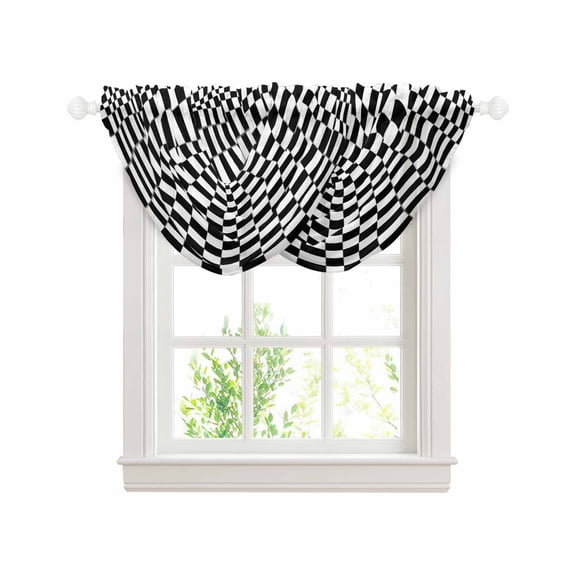 Waterfall Valances for Windows, Black White Plaid Kitchen Sheer Valance Curtains, Modern Buffalo Check Gingham Art Rod Pocket Elegant Swag Valances for Living Room Bedroom, 47.2"x38.5", 2 Panel