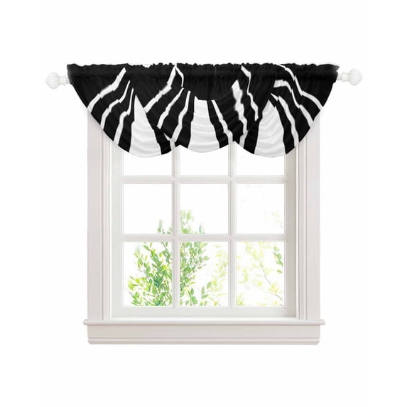 Waterfall Valances for Windows, Black White Stripe Kitchen Sheer Valance Curtains, Modern Rustic Vertical Striped Rod Pocket Elegant Swag Valances for Living Room Bedroom, 47.2"x38.5", 3 Panel