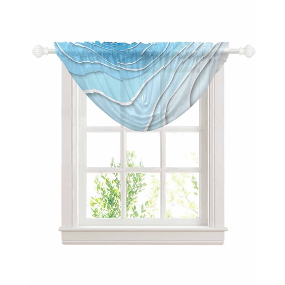 Waterfall Valances for Windows, Blue Aqua Ombre Kitchen Sheer Valance Curtains, Modern Geometric Abstract Aesthetic Cream Rod Pocket Swag Valances for Living Room Bedroom, 47.2"x38.5", 1 Panel