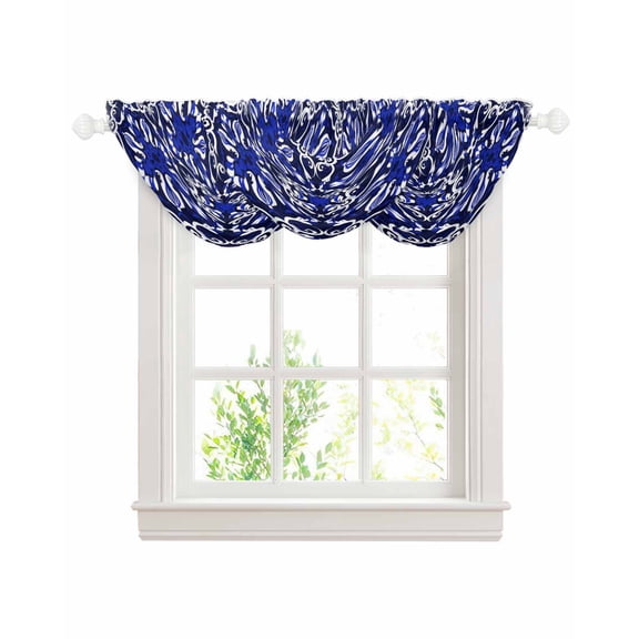 Waterfall Valances for Windows, Blue Boho Floral, Kitchen Sheer Valance Curtains, Abstract Oriental Bohemian Flower Rod Pocket Elegant Swag Valances for Living Room Bedroom, 47.2"x38.5", 3 Panel