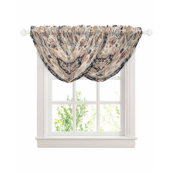 Waterfall Valances for Windows, Blue Boho Kitchen Sheer Valance Curtains, Ethnic Vintage Mexican Flowers Southwestern Rod Pocket Elegant Swag Valances for Living Room Bedroom, 47.2"x38.5", 2 Panel