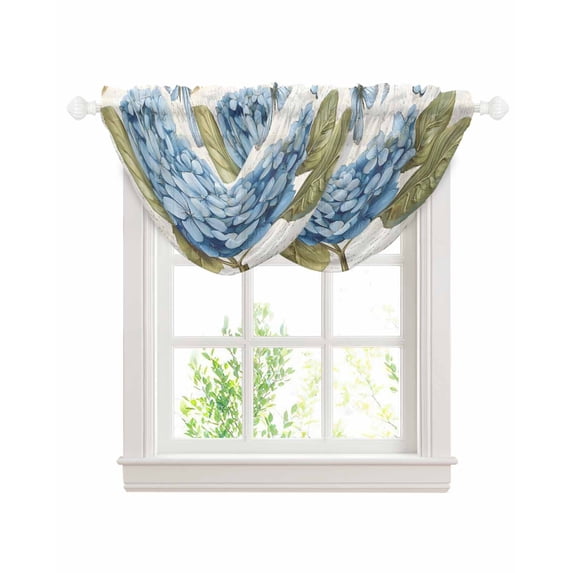 Waterfall Valances for Windows, Blue Hydrangea Kitchen Sheer Valance Curtains, Spring Vintage Botanical Butterfly Rod Pocket Elegant Swag Valances for Living Room Bedroom, 47.2"x38.5", 2 Panel