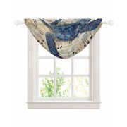 Waterfall Valances for Windows, Blue Sea Turtle Kitchen Sheer Valance Curtains, Vintage Coastal Sheet Music Rod Pocket Elegant Swag Valances for Living Room Bedroom, 47.2"x38.5", 1 Panel