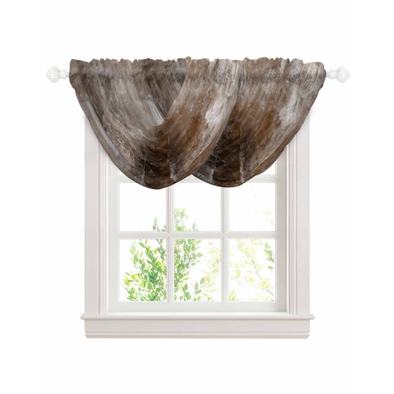 Waterfall Valances for Windows, Brown Kitchen Sheer Valance Curtains, Retro Oil Painting Modern Abstract Art Aesthetics Rod Pocket Elegant Swag Valances for Living Room Bedroom, 47.2"x38.5", 2 Panel