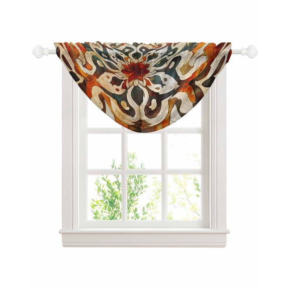 Waterfall Valances for Windows, Burnt Orange Green Kitchen Sheer Valance Curtains, Vintage Abstract Flowers Rod Pocket Elegant Swag Valances for Living Room Bedroom, 47.2"x38.5", 1 Panel