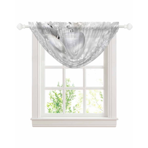 Waterfall Valances for Windows, Christmas Kitchen Sheer Valance Curtains, Xmas Silver Balls Glitter Sparkle Stars Rod Pocket Elegant Swag Valances for Living Room Bedroom, 47.2"x38.5", 1 Panel