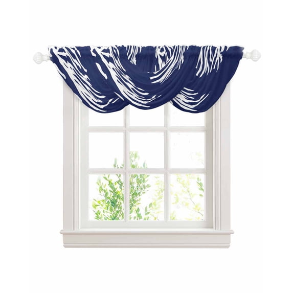 Waterfall Valances for Windows, Coral Navy Blue Kitchen Sheer Valance Curtains, Coastal Ocean Marine Nautical Beach Rod Pocket Elegant Swag Valances for Living Room Bedroom, 47.2"x38.5", 3 Panel
