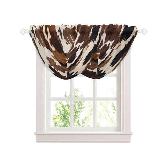 Waterfall Valances for Windows, Cow Patterned Kitchen Sheer Valance Curtains, Vintage Farmhouse Abstract Country Western Rod Pocket Elegant Swag Valances for Living Room Bedroom, 47.2"x38.5", 2 Panel