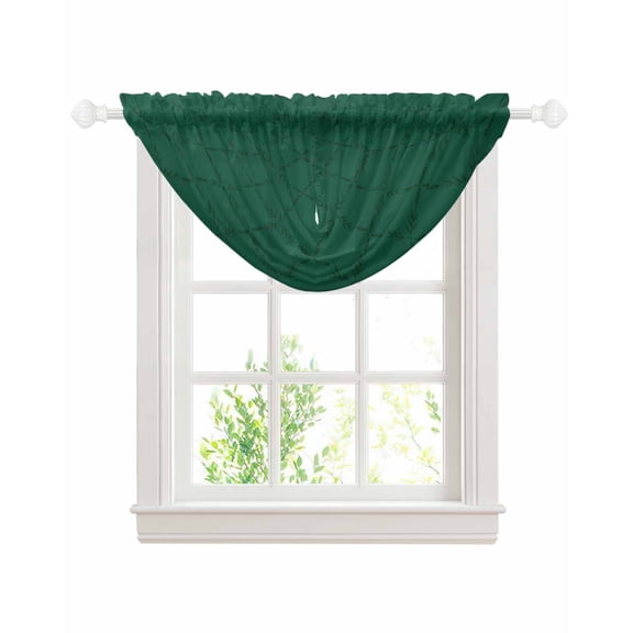 Waterfall Valances for Windows, Dark Green Plaid Kitchen Sheer Valance Curtains, Country Vintage Abstract Striped Lattice Rod Pocket Swag Valances for Living Room Bedroom, 47.2"x38.5", 1 Panel