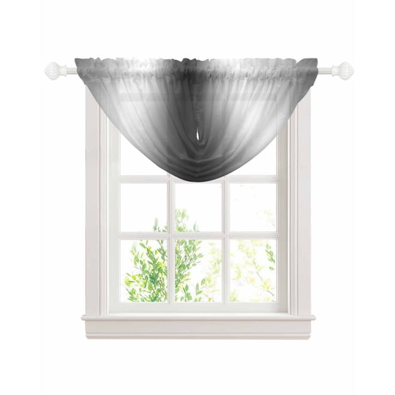 Waterfall Valances for Windows, Dark Grey White Kitchen Sheer Valance Curtains, Farmhouse Ombre Color Modern Simple Rod Pocket Elegant Swag Valances for Living Room Bedroom, 47.2"x38.5", 1 Panel