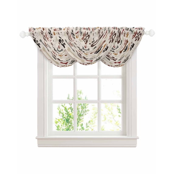Waterfall Valances for Windows, Dog Paw Kitchen Sheer Valance Curtains, Vintage Farmhouse Dog Bones Love Heart Rod Pocket Elegant Swag Valances for Living Room Bedroom, 47.2"x38.5", 3 Panel