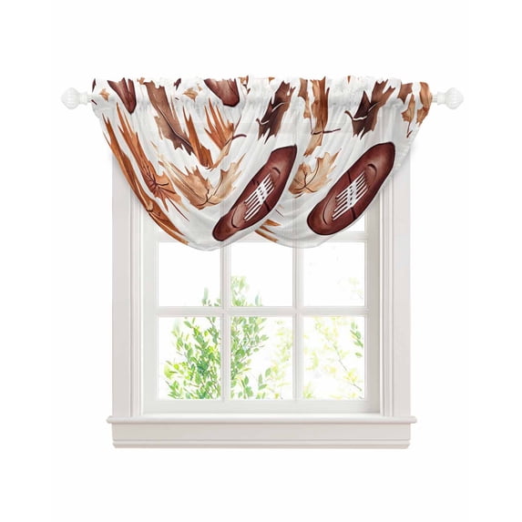 Waterfall Valances for Windows, Fall Maple Leaf Football Kitchen Sheer Valance Curtains, Autumn Farmhouse Vintage Rod Pocket Elegant Swag Valances for Living Room Bedroom, 47.2"x38.5", 2 Panel