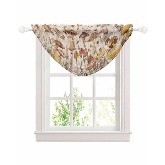 Waterfall Valances for Windows, Fall Mushroom Kitchen Sheer Valance Curtains, Watercolor Maple Leaf Farmhouse Rod Pocket Elegant Swag Valances for Living Room Bedroom, 47.2"x38.5", 1 Panel