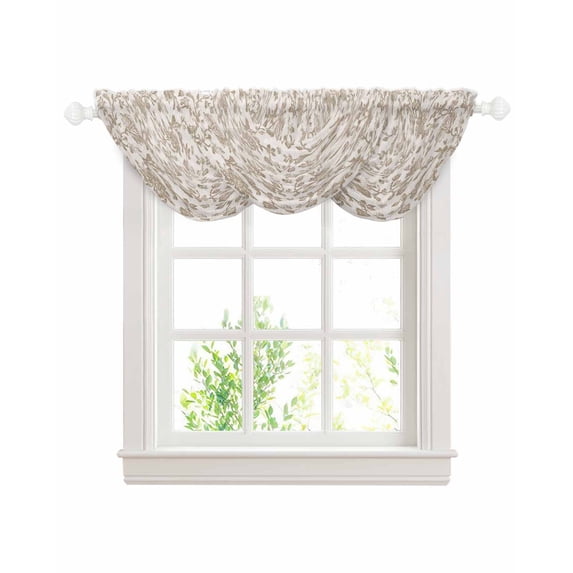 Waterfall Valances for Windows, Farmhouse Khaki Kitchen Sheer Valance Curtains, Vintage Flower Leaf Botanical Plant Rod Pocket Elegant Swag Valances for Living Room Bedroom, 47.2"x38.5", 3 Panel