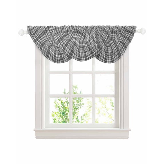 Waterfall Valances for Windows, Geometric Lattice, Kitchen Sheer Valance Curtains, Black Grey Classic Farmhouse Plaid Rod Pocket Elegant Swag Valances for Living Room Bedroom, 47.2"x38.5", 3 Panel