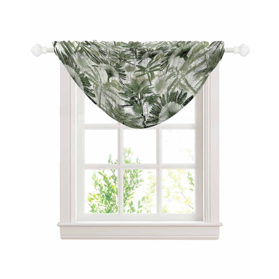 Waterfall Valances for Windows, Green Tropical Leaves Kitchen Sheer Valance Curtains, Summer Palm Trees Botanical Rod Pocket Elegant Swag Valances for Living Room Bedroom, 47.2"x38.5", 1 Panel