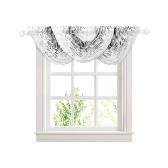 Waterfall Valances for Windows, Grey Eucalyptus Kitchen Sheer Valance Curtains, Spring Botanical Weeping Plant Aesthetic Rod Pocket Elegant Swag Valances for Living Room Bedroom, 47.2"x38.5", 3 Panel