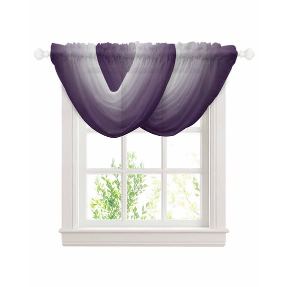 Waterfall Valances for Windows, Grey Purple, Kitchen Sheer Valance Curtains, Gradient Ombre Modern Abstract Color Art Rod Pocket Elegant Swag Valances for Living Room Bedroom, 47.2"x38.5", 2 Panel