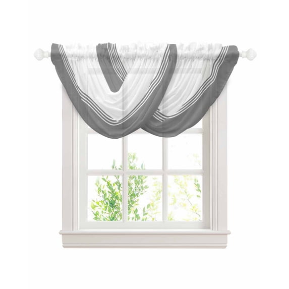 Waterfall Valances for Windows, Grey White Striped Kitchen Sheer Valance Curtains, Modern Abstract Art Aesthetics Rod Pocket Elegant Swag Valances for Living Room Bedroom, 47.2"x38.5", 2 Panel