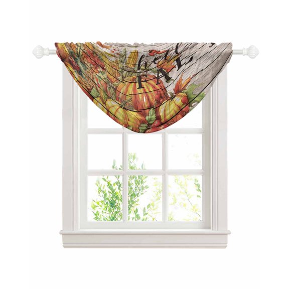 Waterfall Valances for Windows, Hello Fall Kitchen Sheer Valance Curtains, Orange Pumpkins Birds Vintage Thanksgiving Rod Pocket Elegant Swag Valances for Living Room Bedroom, 47.2"x38.5", 1 Panel