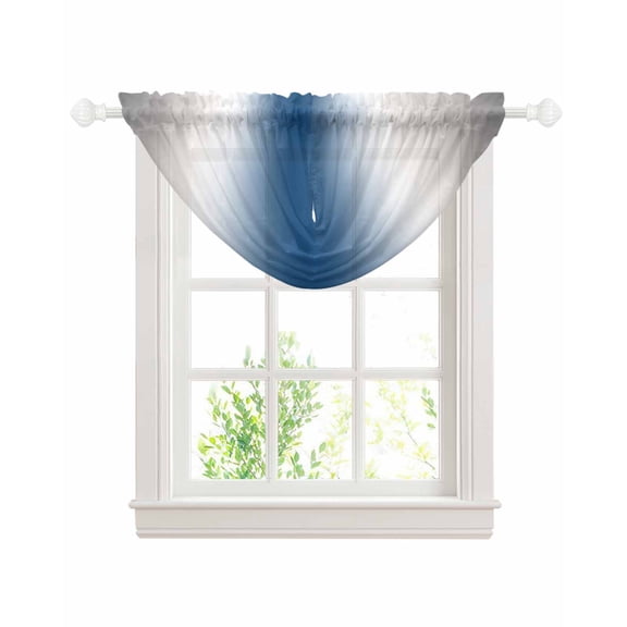 Waterfall Valances for Windows, Lake Blue Grey White Kitchen Sheer Valance Curtains, Farmhouse Ombre Color Modern Rod Pocket Elegant Swag Valances for Living Room Bedroom, 47.2"x38.5", 1 Panel