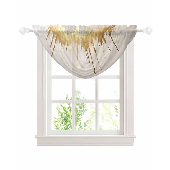 Waterfall Valances for Windows, Modern Gold Kitchen Sheer Valance Curtains, Abstract Minimalist Grunge Art Color Block Rod Pocket Elegant Swag Valances for Living Room Bedroom, 47.2"x38.5", 1 Panel