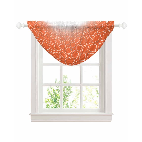 Waterfall Valances for Windows, Morocco Orange Kitchen Sheer Valance Curtains, Modern Geometric Gradient Simple Rod Pocket Elegant Swag Valances for Living Room Bedroom, 47.2"x38.5", 1 Panel
