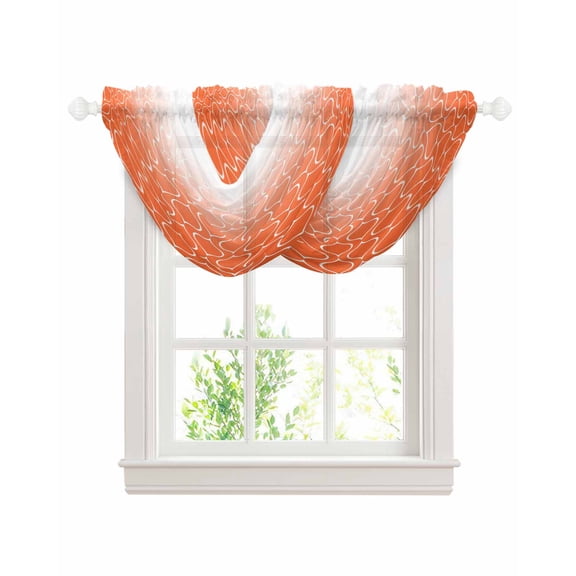 Waterfall Valances for Windows, Morocco Orange Kitchen Sheer Valance Curtains, Modern Geometric Gradient Simple Rod Pocket Elegant Swag Valances for Living Room Bedroom, 47.2"x38.5", 2 Panel
