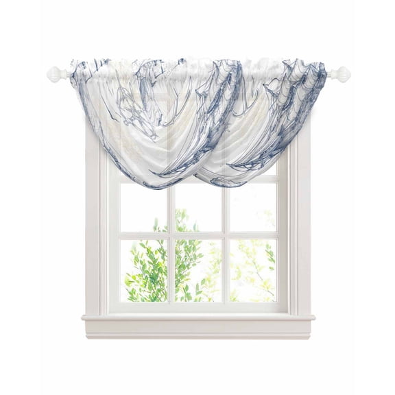 Waterfall Valances for Windows, Nautical Ship Lighthouse Kitchen Sheer Valance Curtains, Ocean Anchor Rudder Lines Art Rod Pocket Elegant Swag Valances for Living Room Bedroom, 47.2"x38.5", 2 Panel