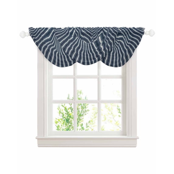 Waterfall Valances for Windows, Navy Blue Striped Kitchen Sheer Valance Curtains, Modern Abstract Art Aesthetics Rod Pocket Elegant Swag Valances for Living Room Bedroom, 47.2"x38.5", 3 Panel