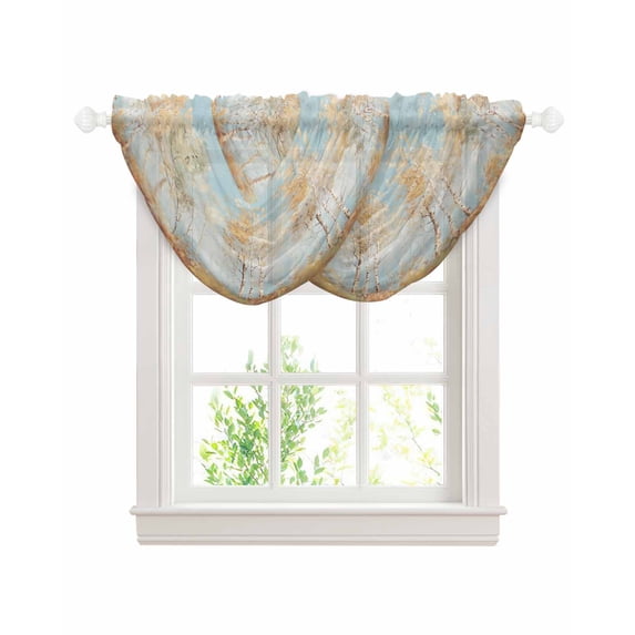 Waterfall Valances for Windows, Orange Blue Vintage Kitchen Sheer Valance Curtains, Modern Abstract Art Oil Paiting Rod Pocket Elegant Swag Valances for Living Room Bedroom, 47.2"x38.5", 2 Panel